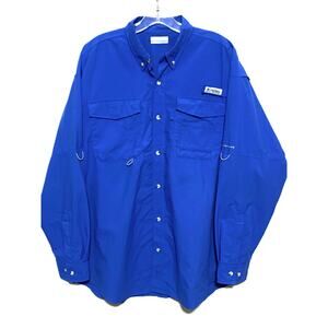 Columbia PFG Omni Shade Blue Button Shirt Mens M Vented Fishing Utility Outdoors